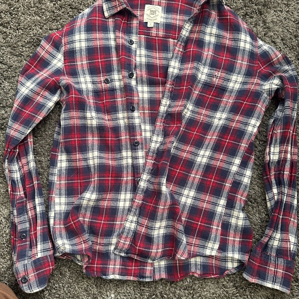 Red and Blue Plaid Button-Up Shirt